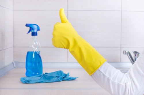 Professional post-construction cleaning in a modern kitchen
